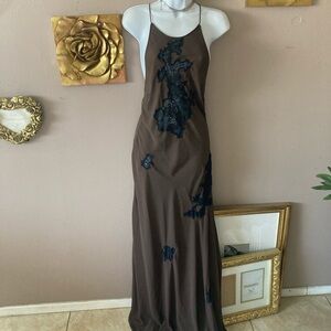Zara Brown Maxi Dress with Black Lace